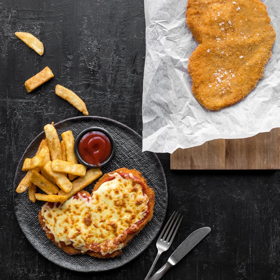 Crumbed chicken with chips
